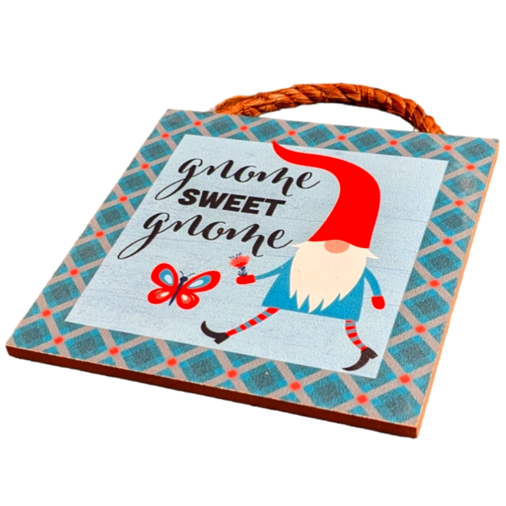 Wincraft Gnome Sweet Gnome Butterfly Small Wooden Sign with Jute Rope Ha… - Picture 2 of 6